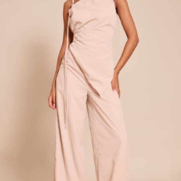 Tall Cream Woven One Shoulder Wide Leg Jumpsuit - Picture 1 of 2